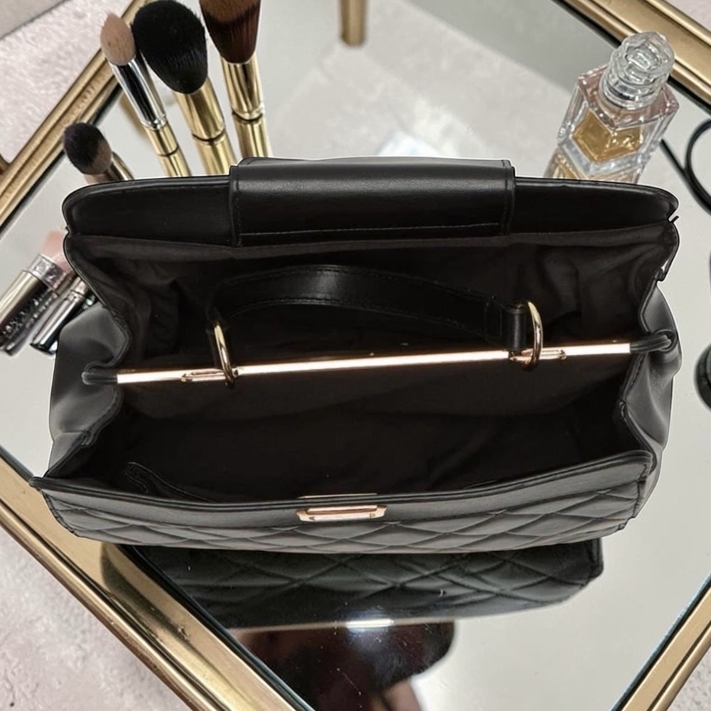 Badgley Mischka Black Quilted Satchel Crossbody - Picture 6 of 7